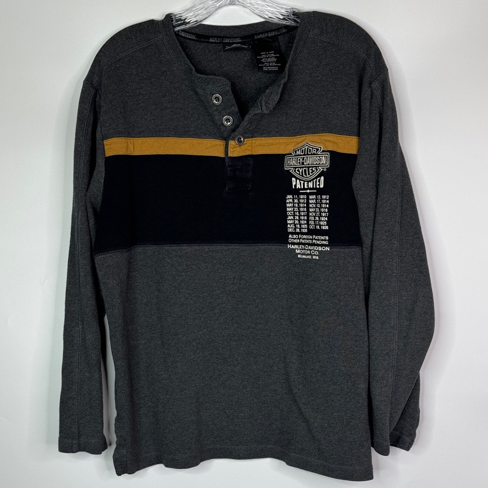 Harley Davidson Long Sleeve Henely Gray Shirt Size Large